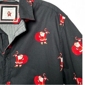 Denim & Flower Santa Print Men’s Medium Button-Down Novelty Party Shirt